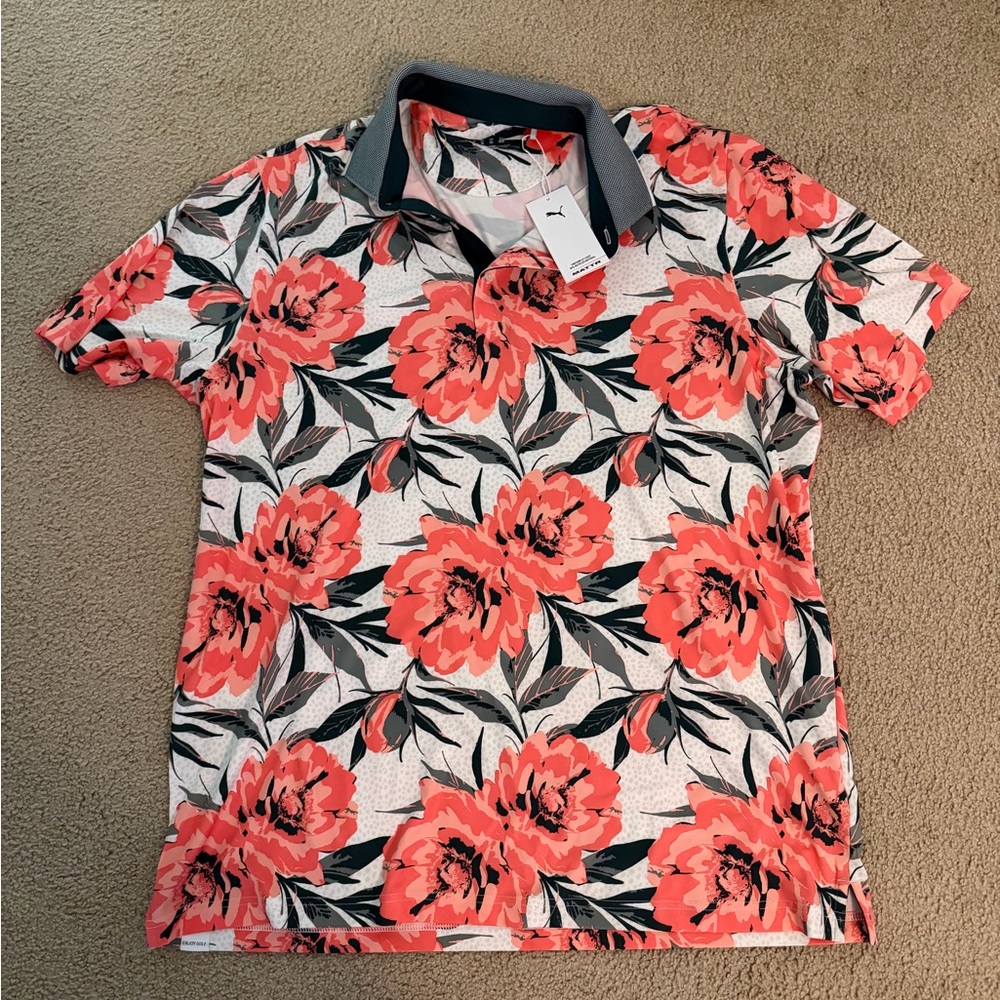 Puma Red Floral Polo Shirt